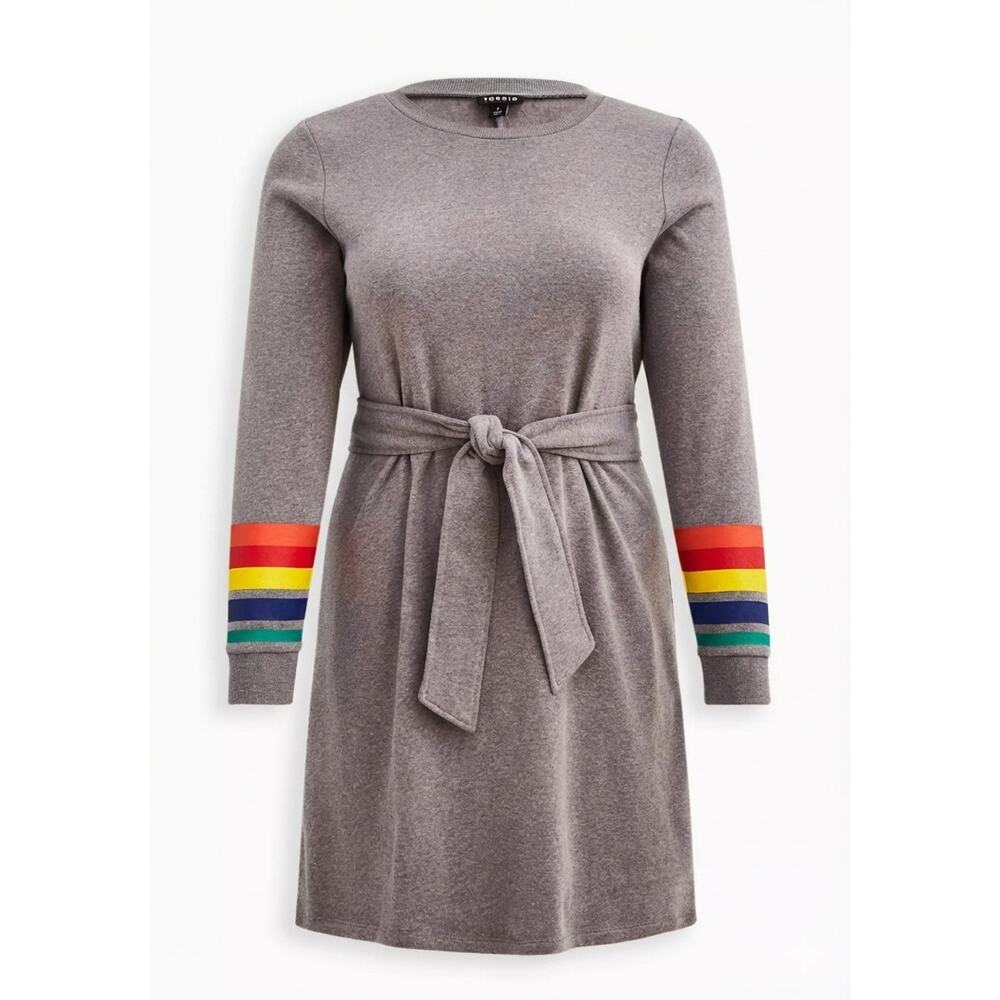NWT Torrid Womens 1X Leisure Indie Eclectic Rainbow Striped Cuff Fleece‎ Dress